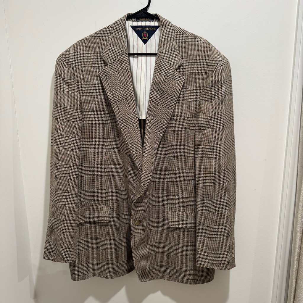 Tommy Hilfiger Men’s Glen Plaid Blazer Size 46l / Xl Made In Usa